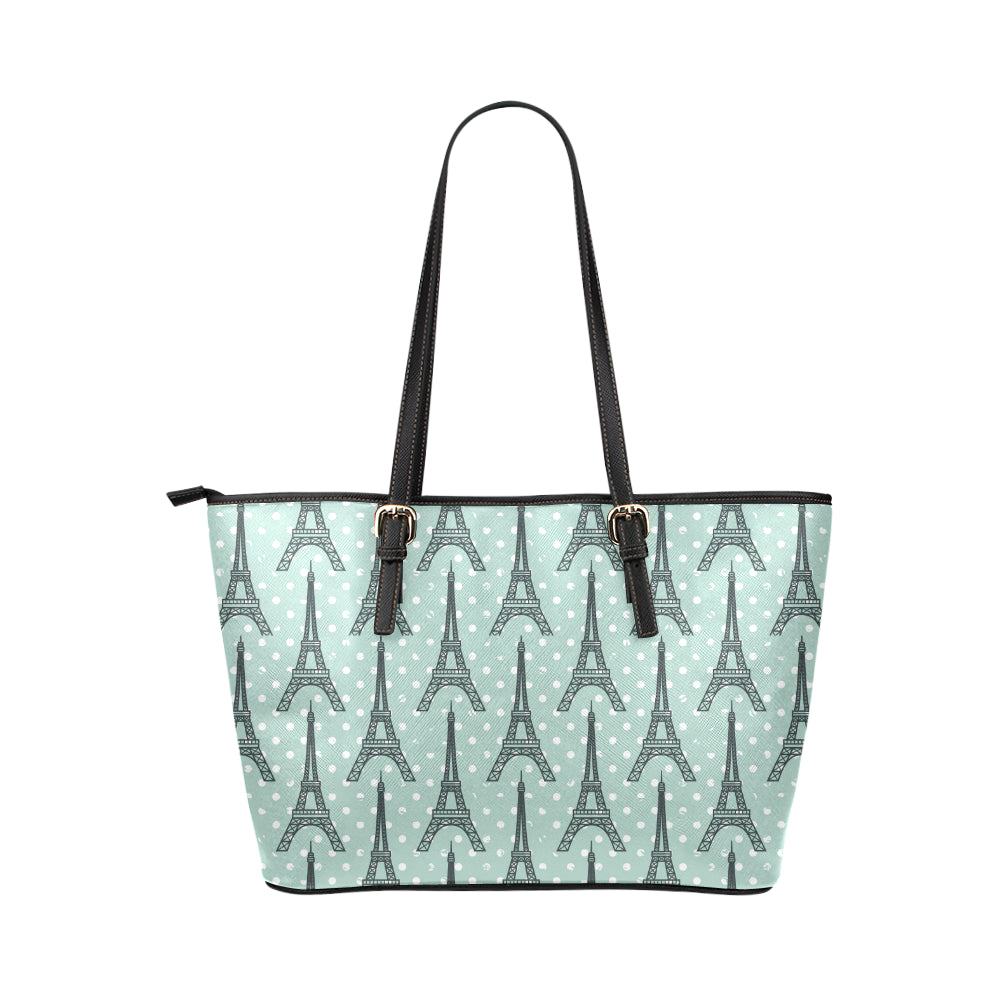 Eiffel Tower Polka Dot Print Leather Tote Bag