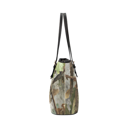 Camo Realistic Tree Forest Print Leather Tote Bag