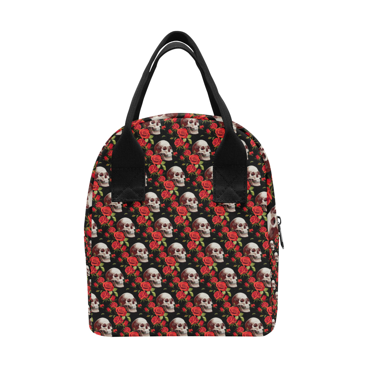 Red Rose Skull Design Print Insulated Lunch Bag