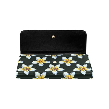 White Plumeria Pattern Print Design PM022 Women's Trifold Wallet