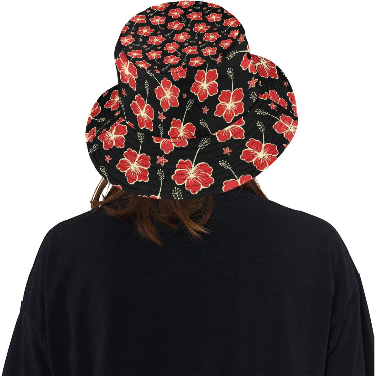 Red Hibiscus Pattern Print Design HB021 Unisex Bucket Hat