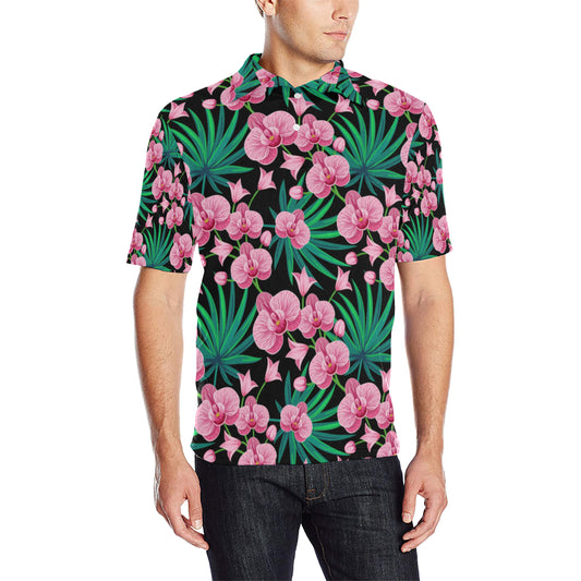 Orchid Pink Pattern Print Design OR06 Men Polo Shirt