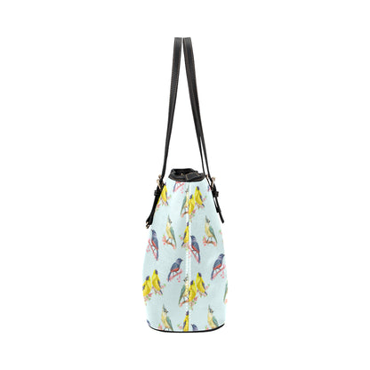 Bird Sweet Themed Print Pattern Leather Tote Bag
