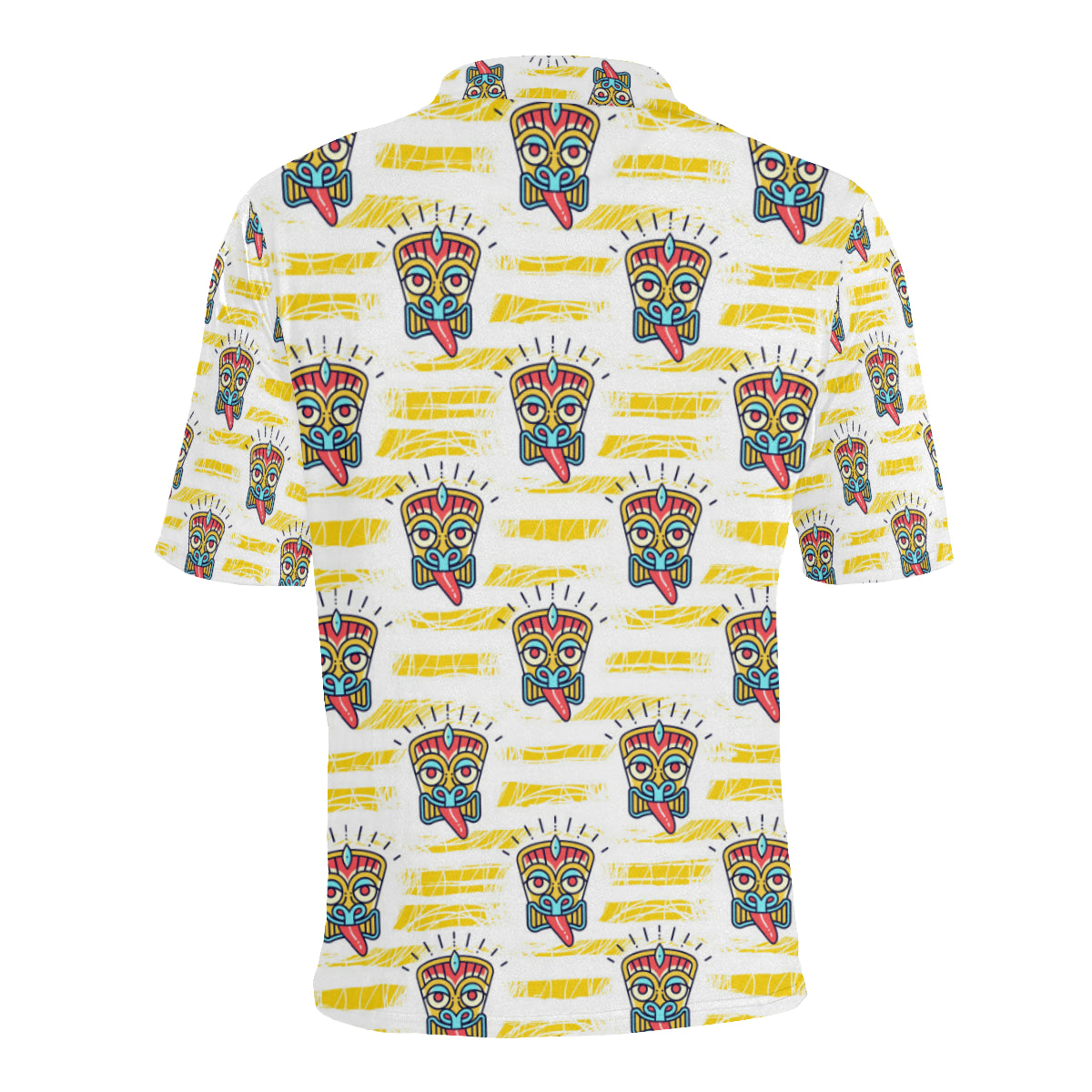 Tiki Smile Mask Print Pattern Men Polo Shirt