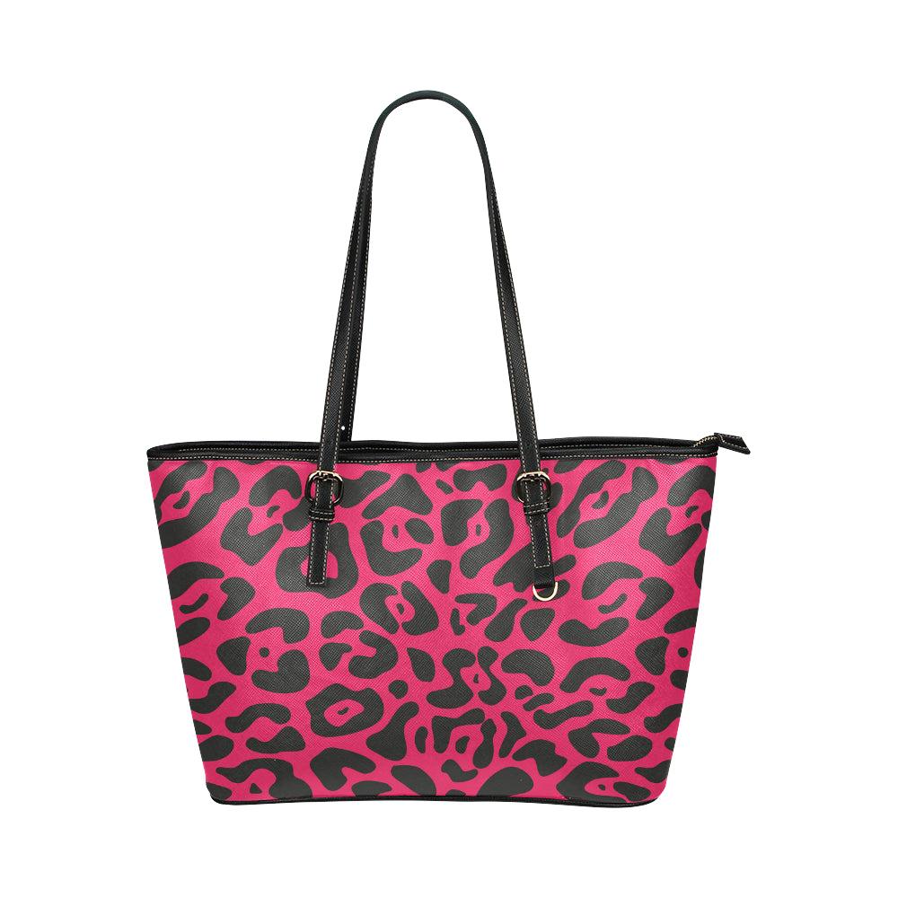 Cheetah Pink Print Pattern Leather Tote Bag