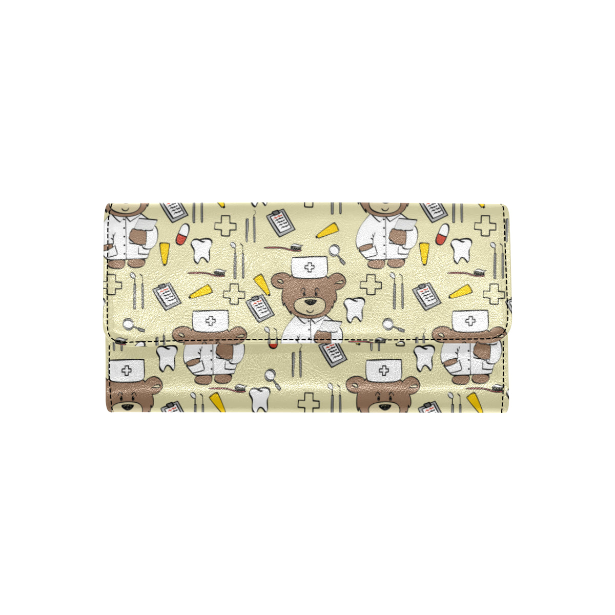 Nurse Bear Pattern Print Design A02 Women's Trifold Wallet