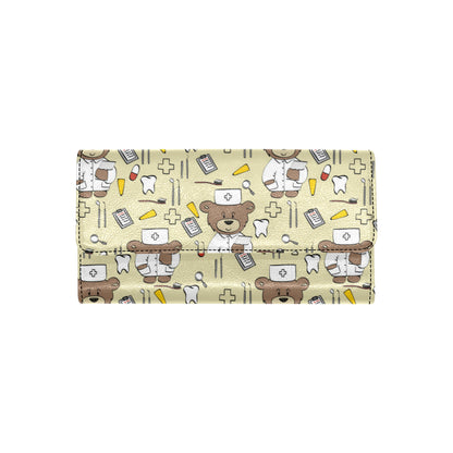 Nurse Bear Pattern Print Design A02 Women's Trifold Wallet