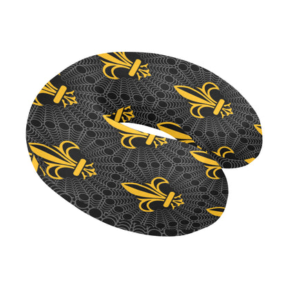 Fleur De Lis Gold Pattern Print Design 01 U-Shaped Travel Neck Pillow