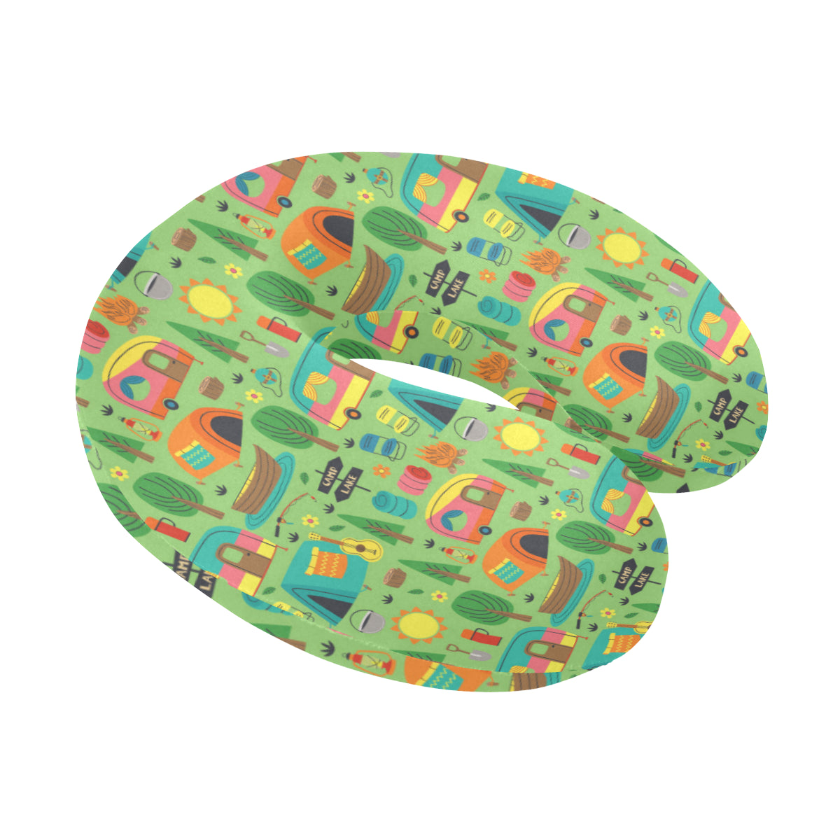 Camping Camper Pattern Print Design 04 U-Shaped Travel Neck Pillow
