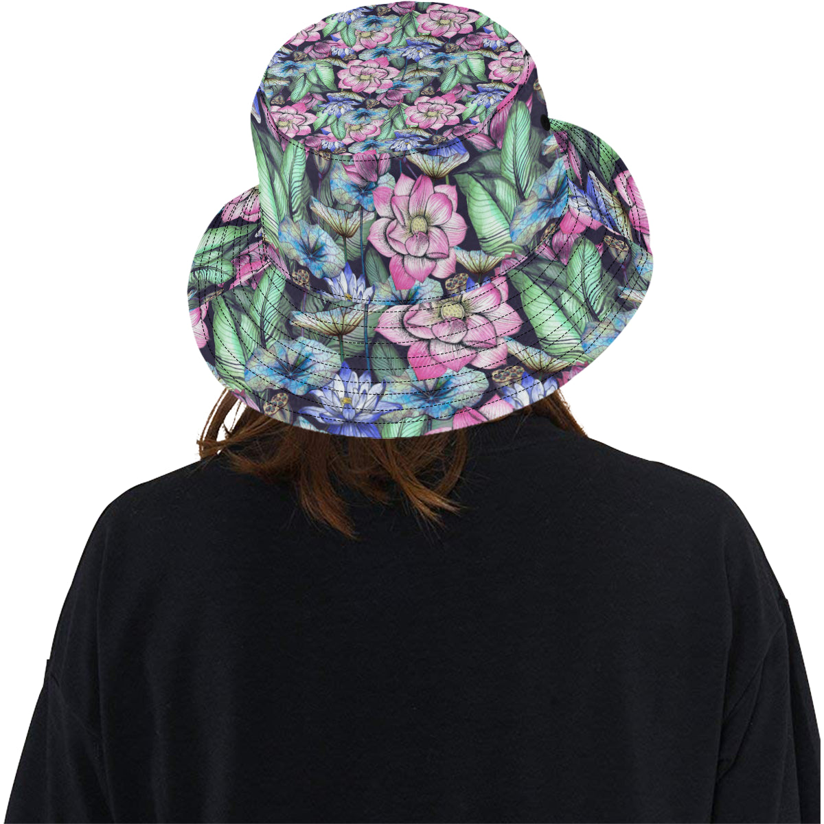 Water Lily Pattern Print Design WL07 Unisex Bucket Hat