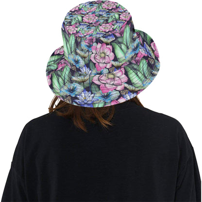 Water Lily Pattern Print Design WL07 Unisex Bucket Hat