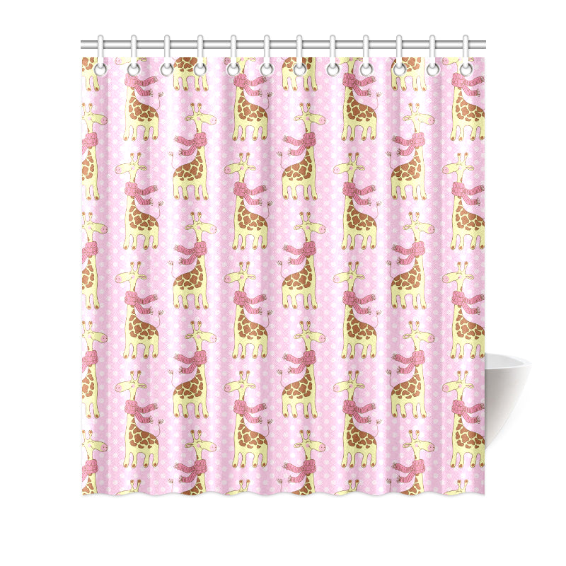 Giraffe Cute Pink Polka Dot Print Shower Curtain
