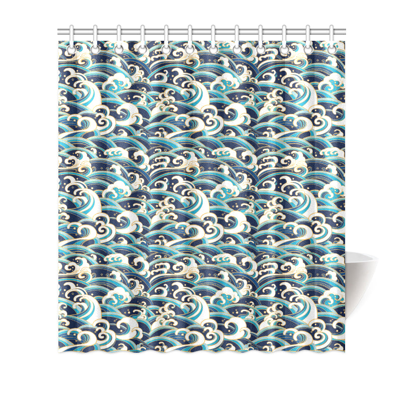 Surf Wave Pattern Shower Curtain