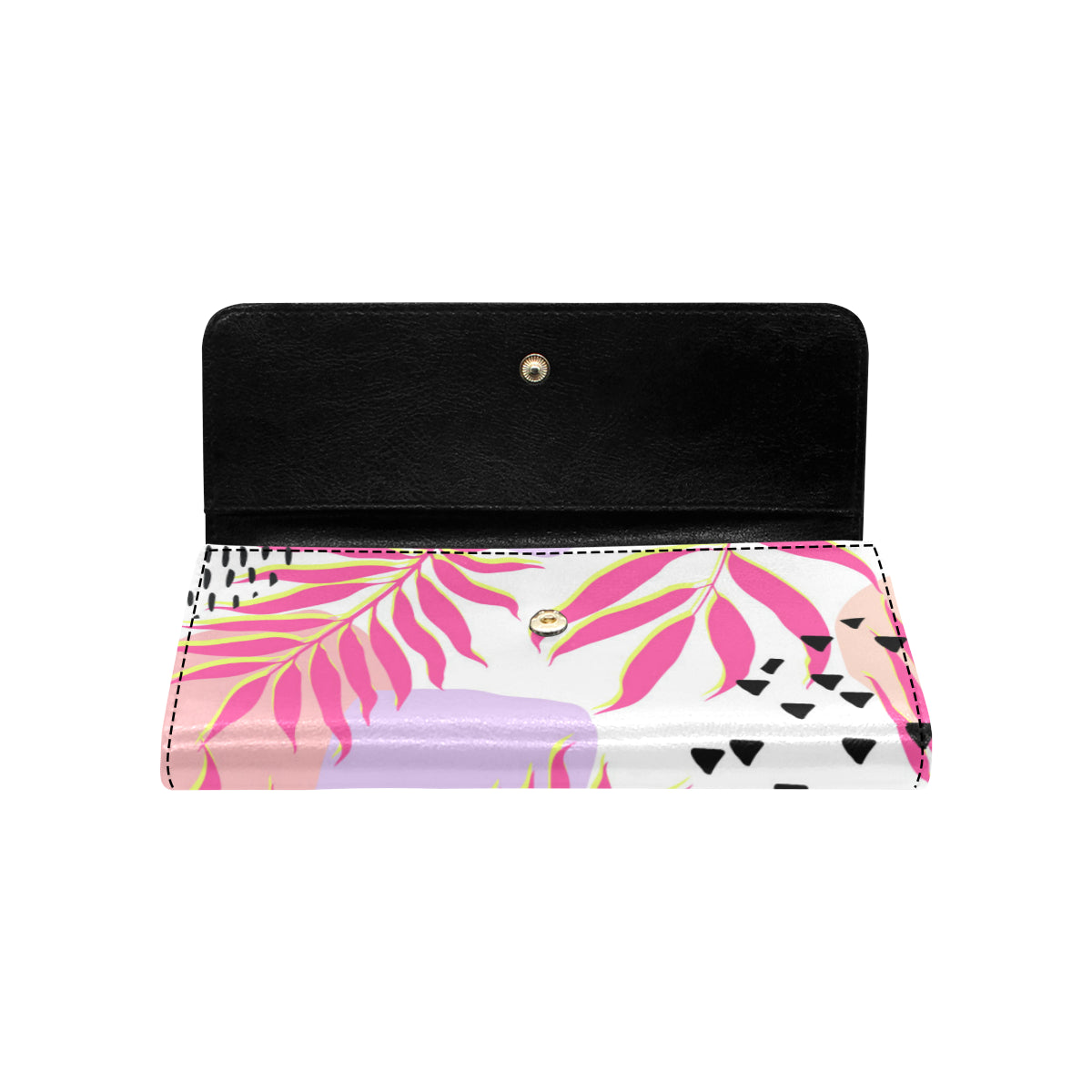 Pink Tropical Palm Leaves Women's Trifold Wallet