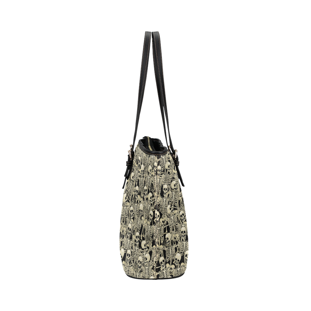 Skeleton Design Print Leather Tote Bag