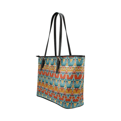 Kente Print African Design Themed Leather Tote Bag