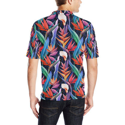 Tropical Flower Pattern Print Design TF023 Men Polo Shirt