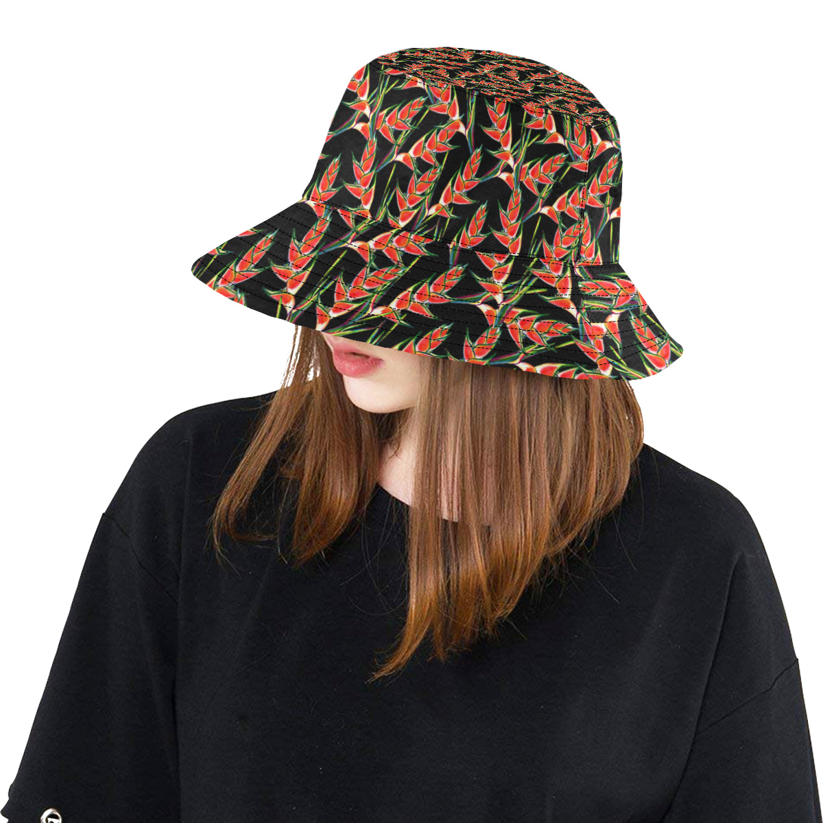 Heliconia Pattern Print Design HL010 Unisex Bucket Hat