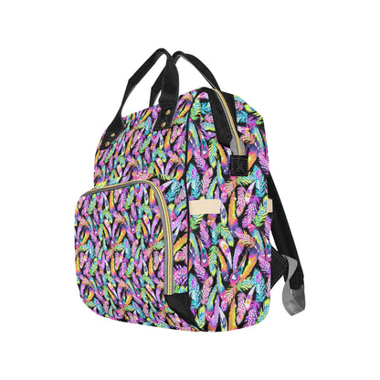 Neon Feather Pattern Print Design A02 Diaper Bag Backpack