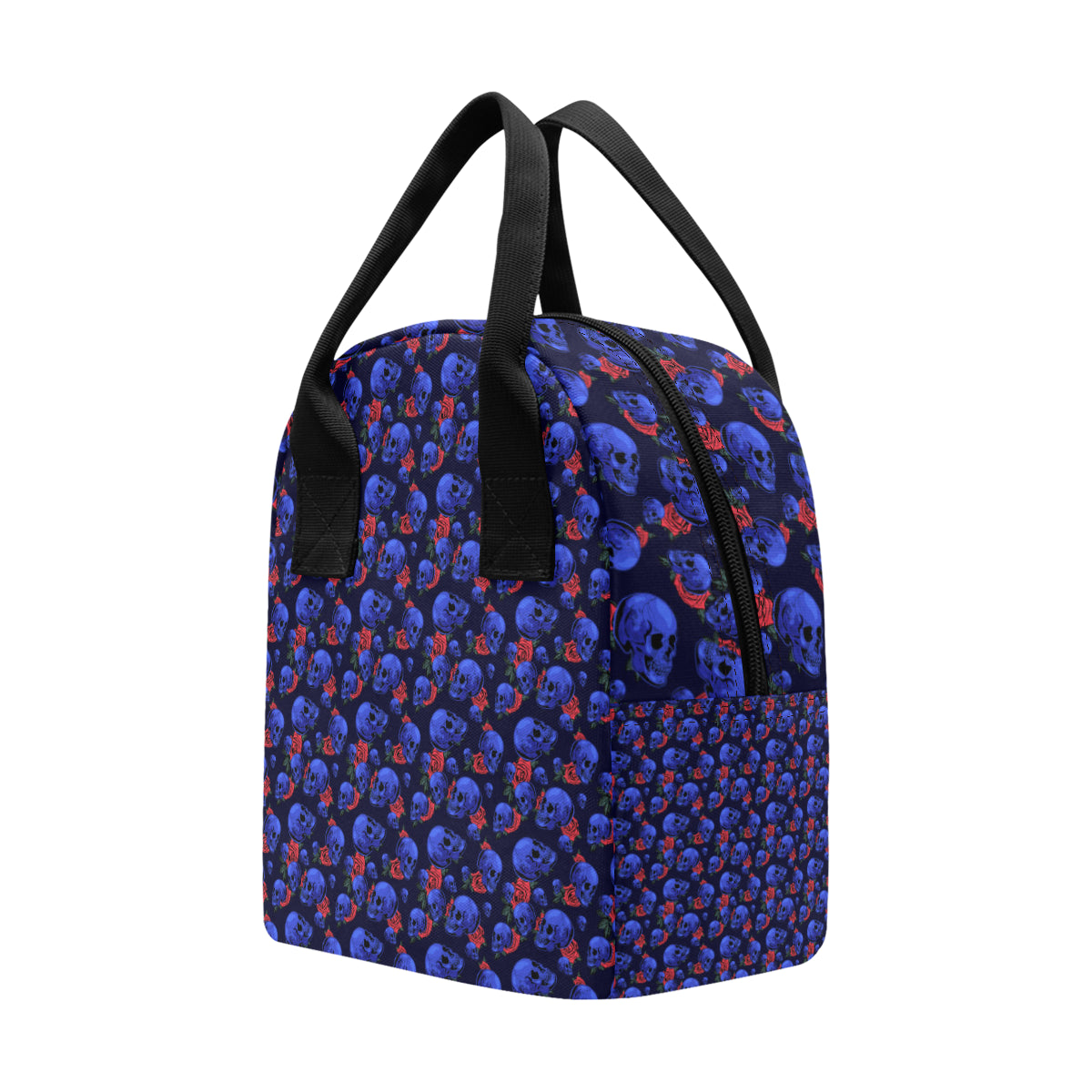 Skull Roses Neon Design Themed Print Insulated Lunch Bag