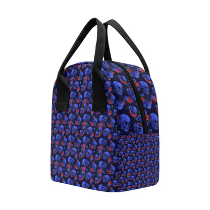 Skull Roses Neon Design Themed Print Insulated Lunch Bag