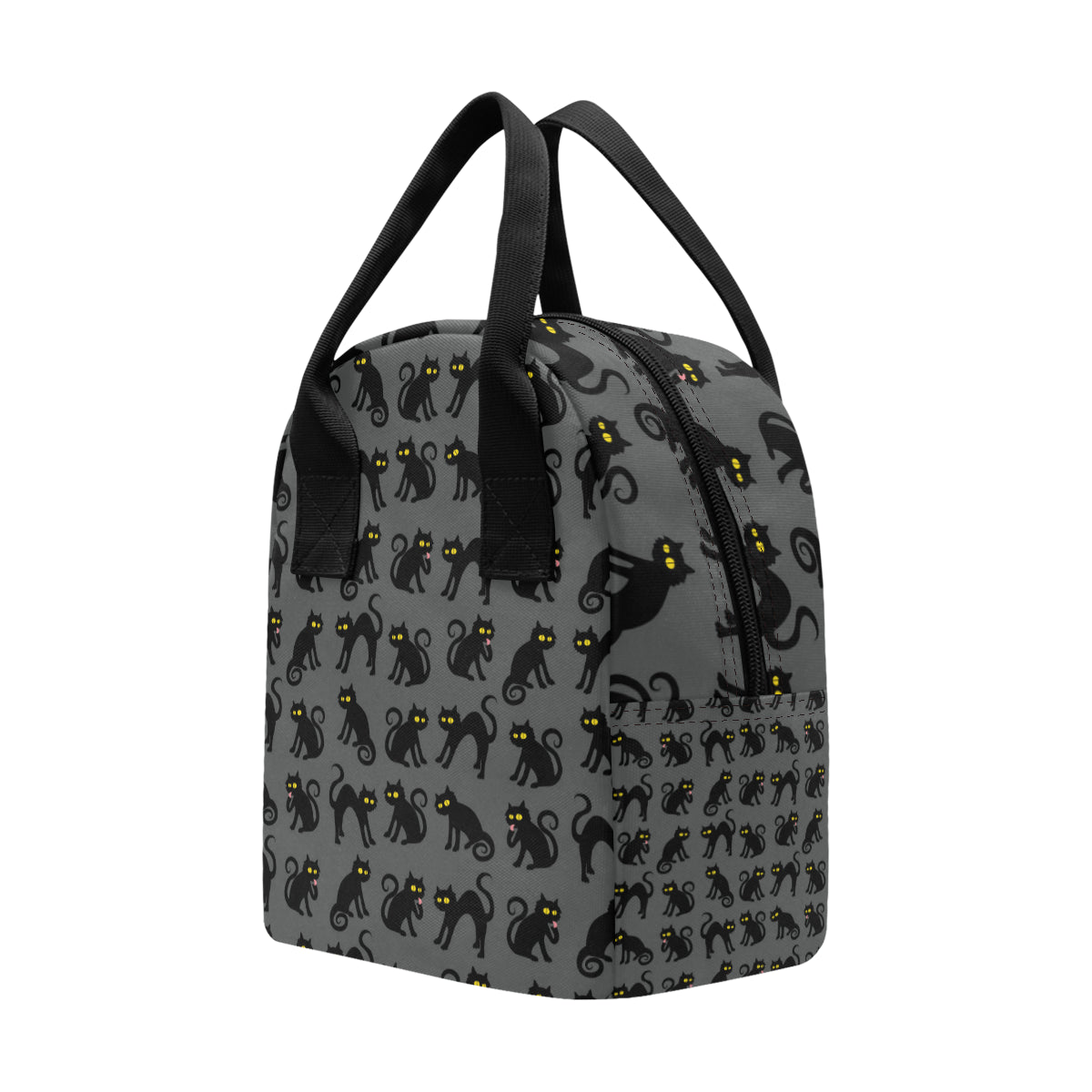 Black Cat Cute Print Pattern Insulated Lunch Bag