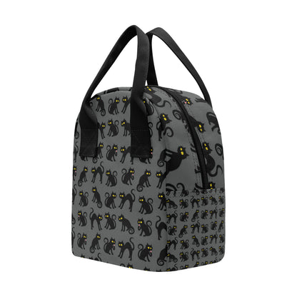 Black Cat Cute Print Pattern Insulated Lunch Bag