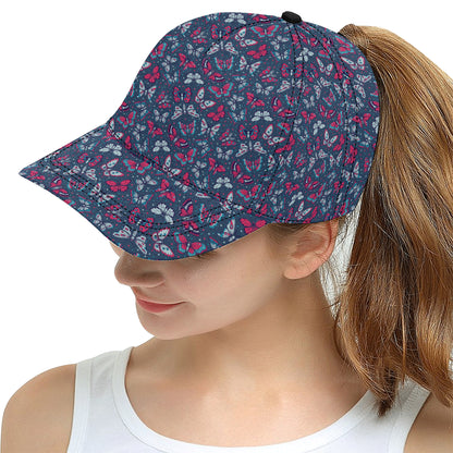Butterfly Red Deep Blue Print Pattern Snapback Cap