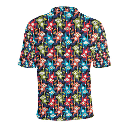 Monkey Colorful Design Themed Print Men Polo Shirt