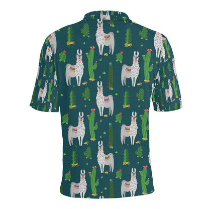 Llama Cactus Pattern Print Design 013 Men Polo Shirt
