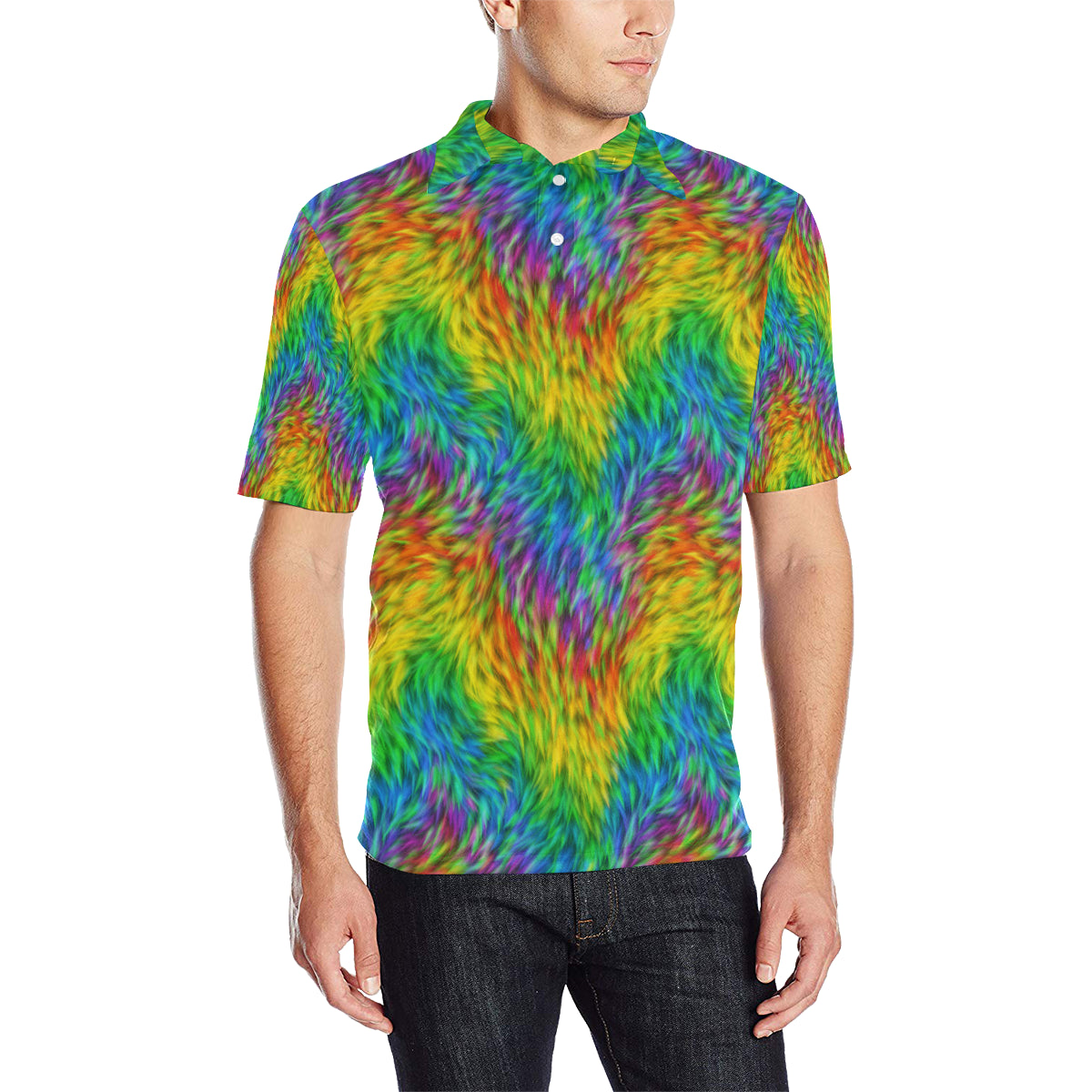 Rainbow Fur Design Print Men Polo Shirt