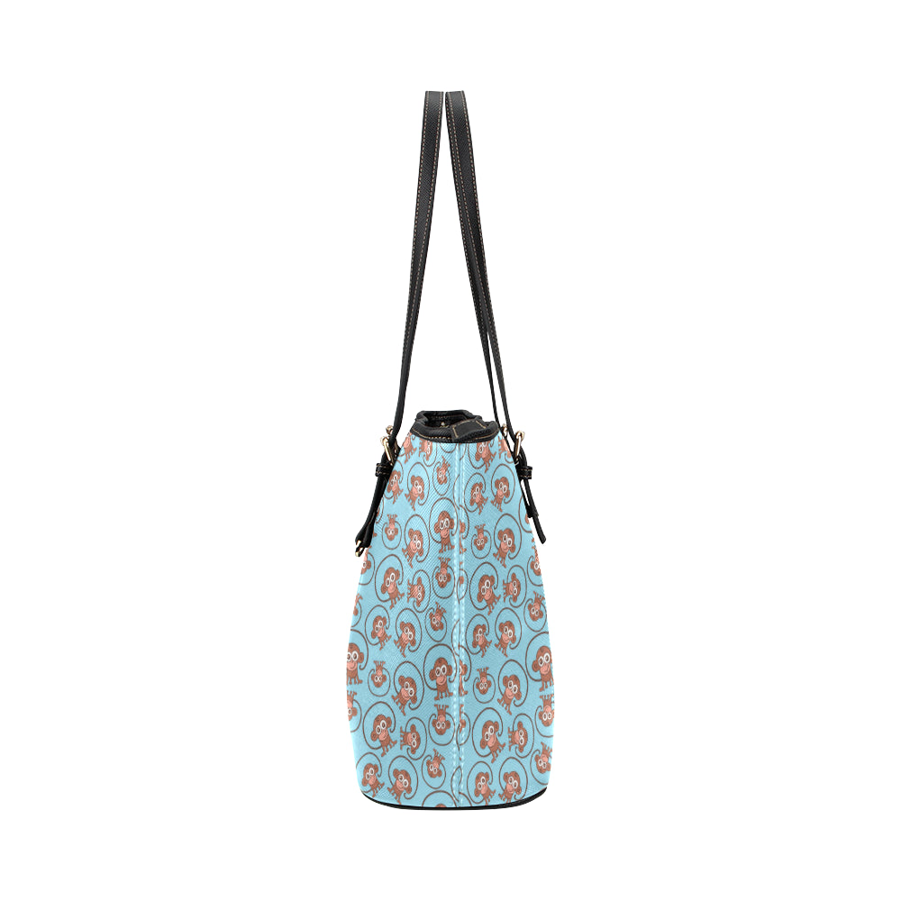Monkey Cute Design Themed Print Leather Tote Bag