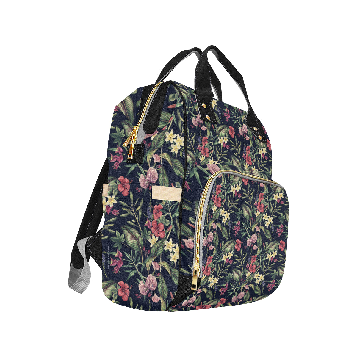 Tropical Flower Pattern Diaper Bag Backpack
