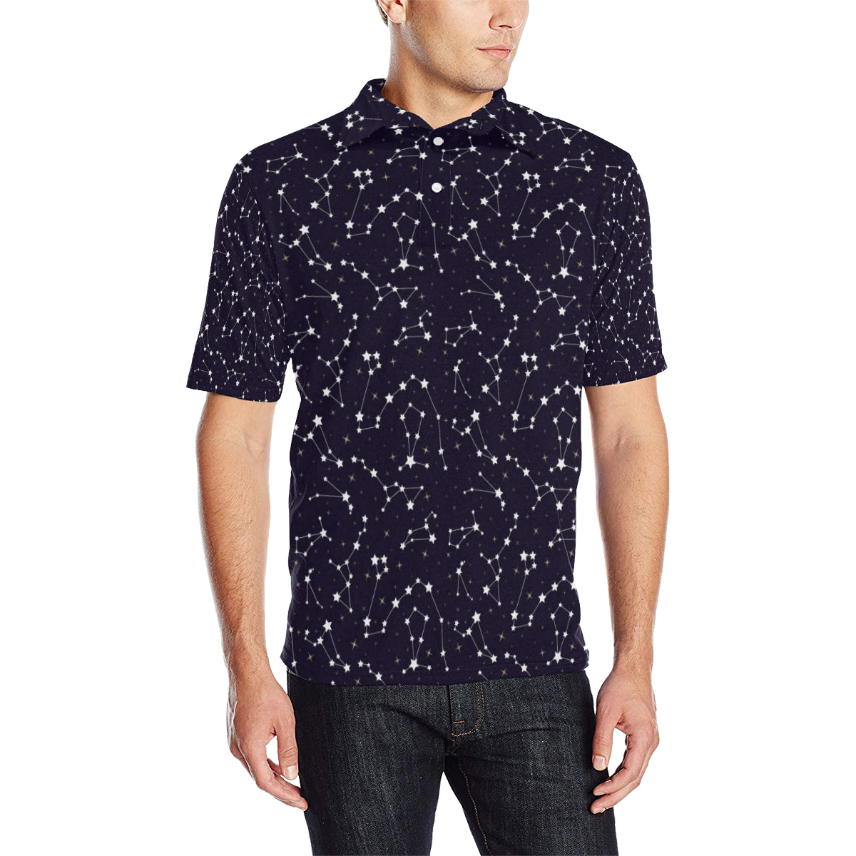 Zodiac Star Pattern Design Print Men Polo Shirt