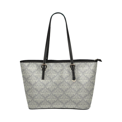 Damask Grey Elegant Print Pattern Leather Tote Bag