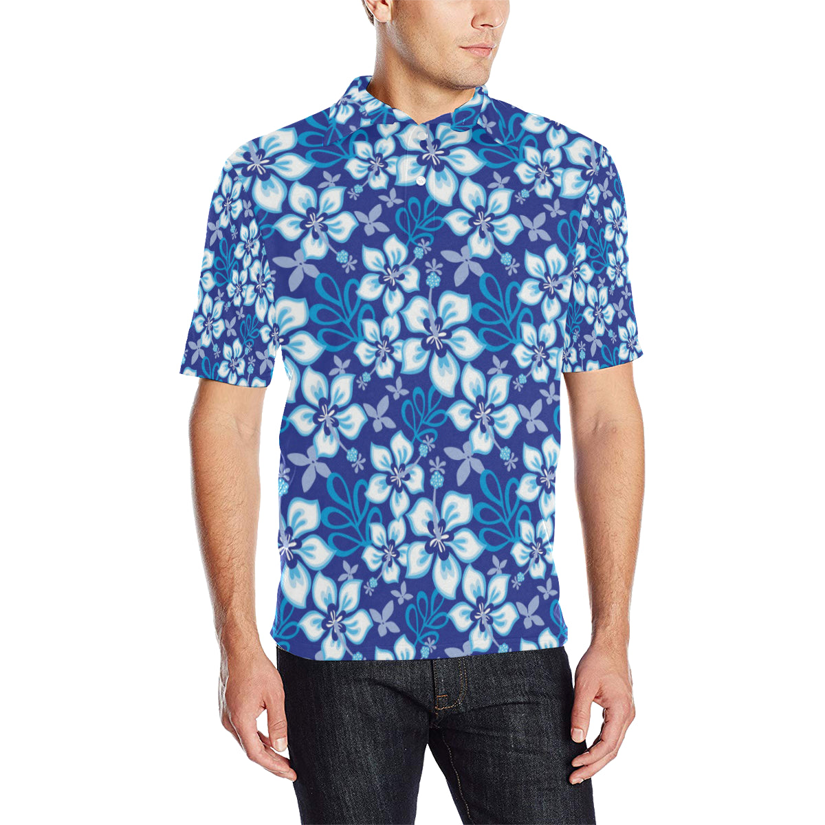 Hibiscus Pattern Print Design HB04 Men Polo Shirt