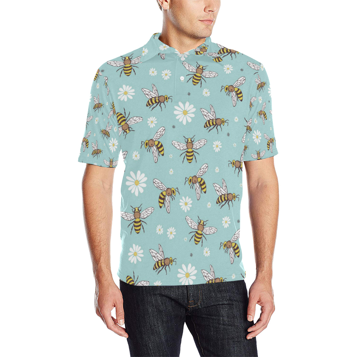 Bee Pattern Print Design BEE010 Men Polo Shirt