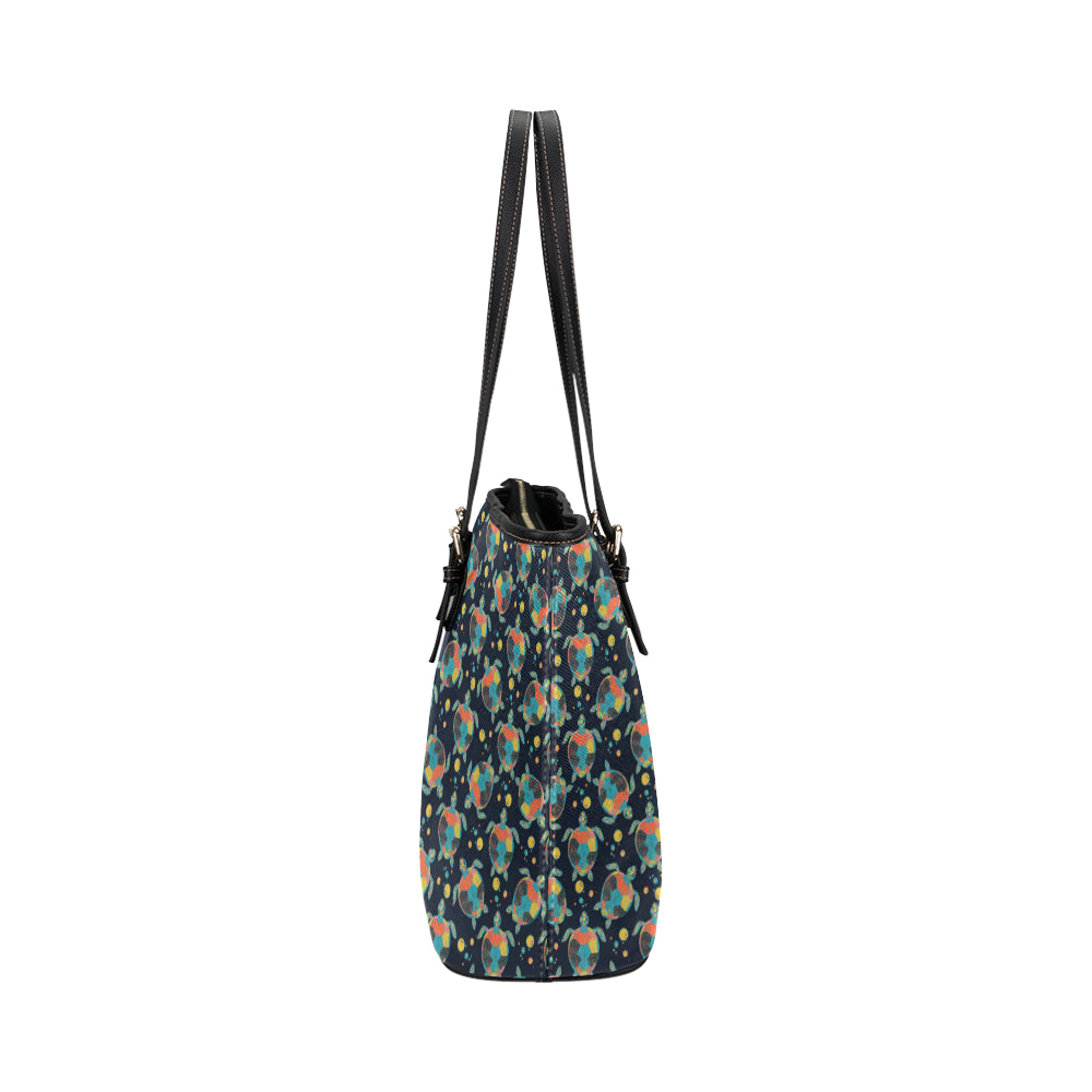 Sea Turtle Colorful with bubble Print Leather Tote Bag