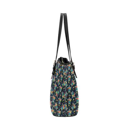 Sea Turtle Colorful with bubble Print Leather Tote Bag