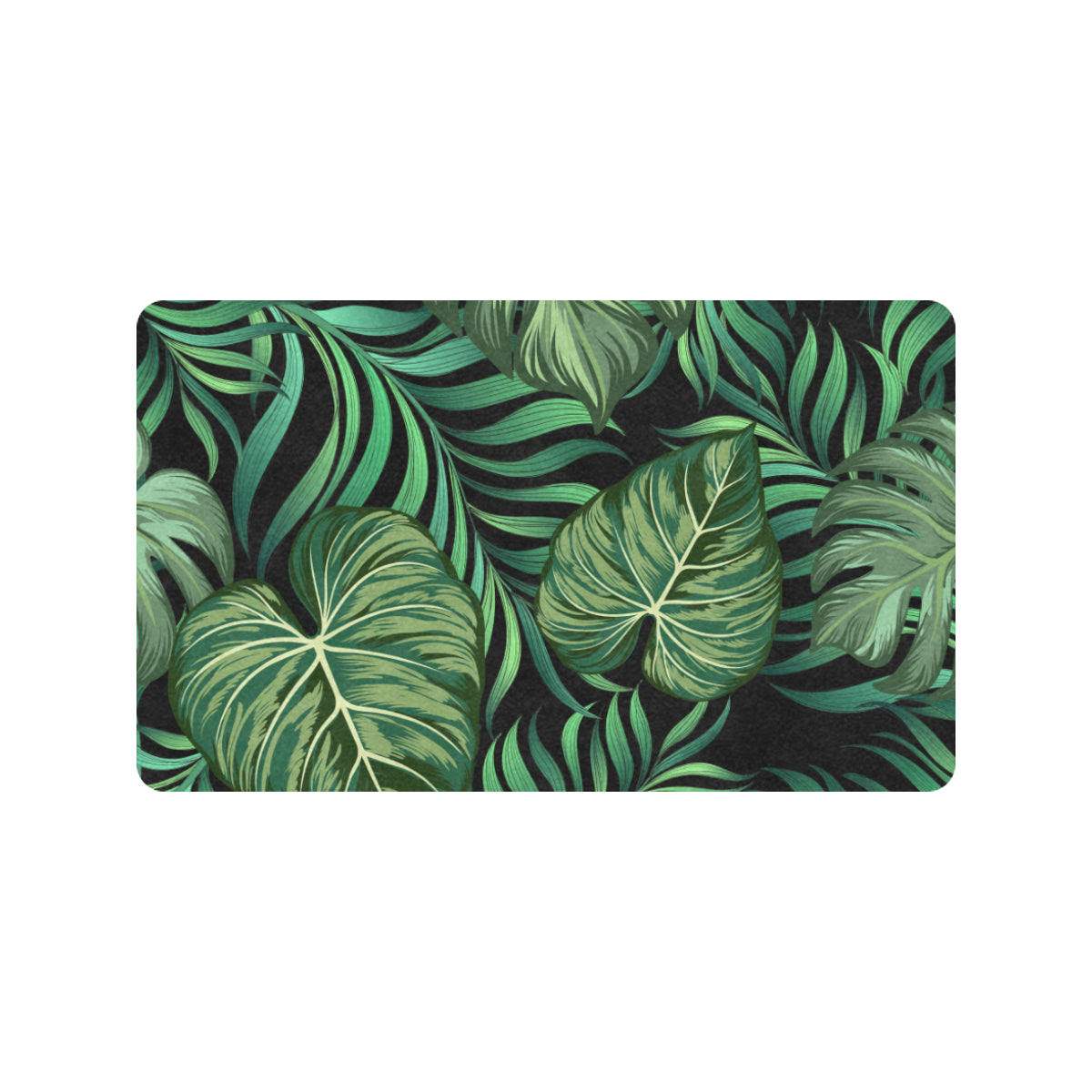 Green Fresh Tropical Palm Leaves Rubber Doormat