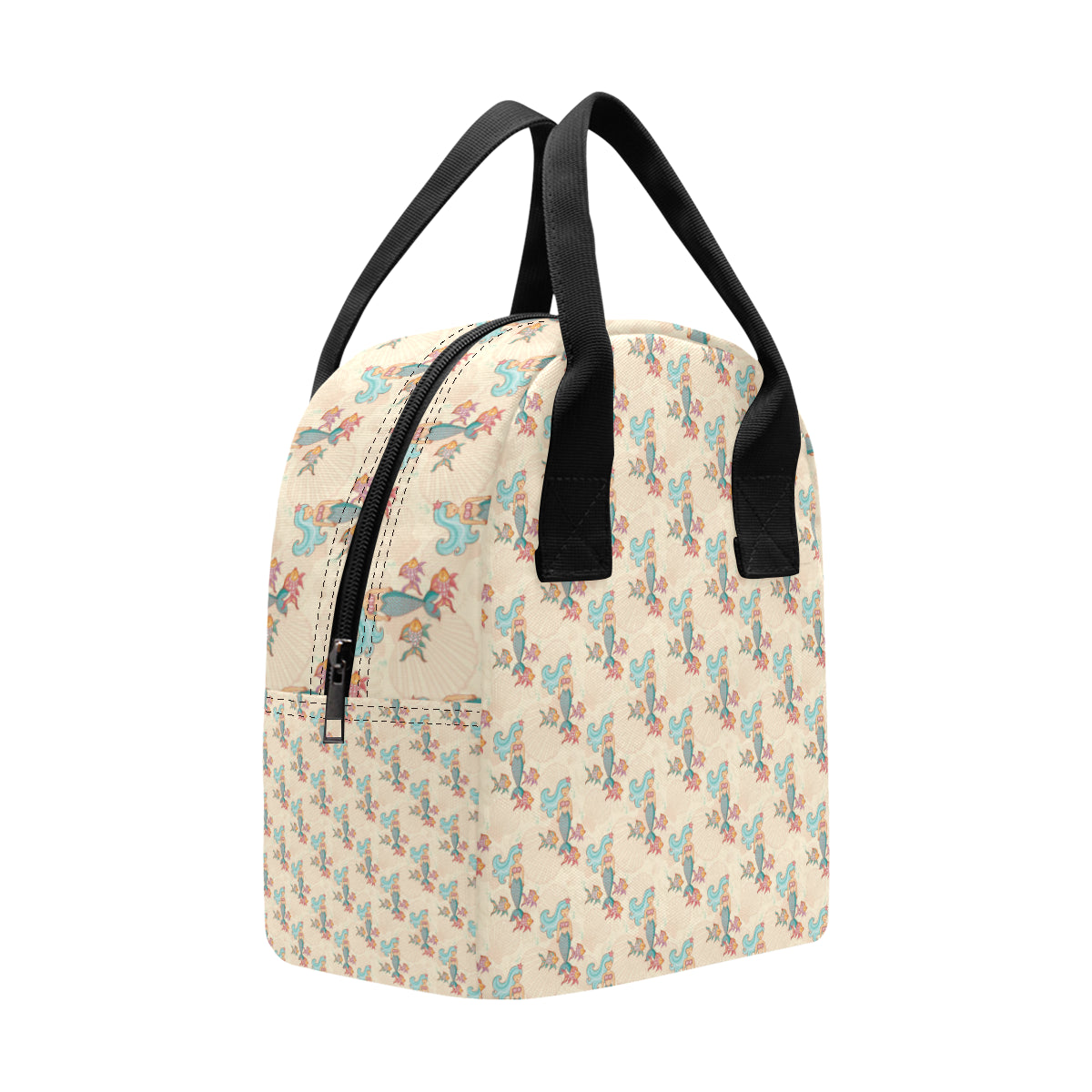 Mermaid Girl With Fish Design Print Insulated Lunch Bag
