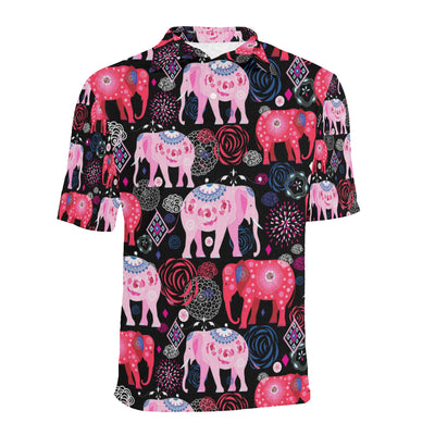 Pink Elephant Pattern Men Polo Shirt