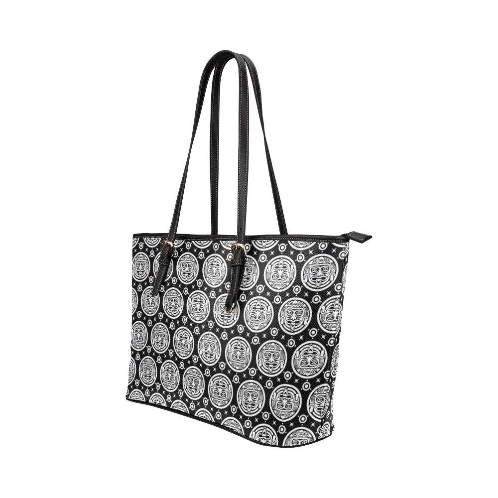 Calendar Aztec White Black Print Pattern Leather Tote Bag