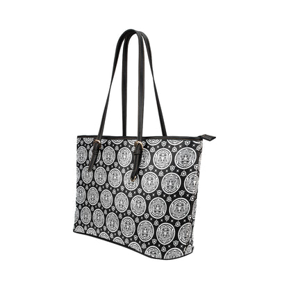 Calendar Aztec White Black Print Pattern Leather Tote Bag