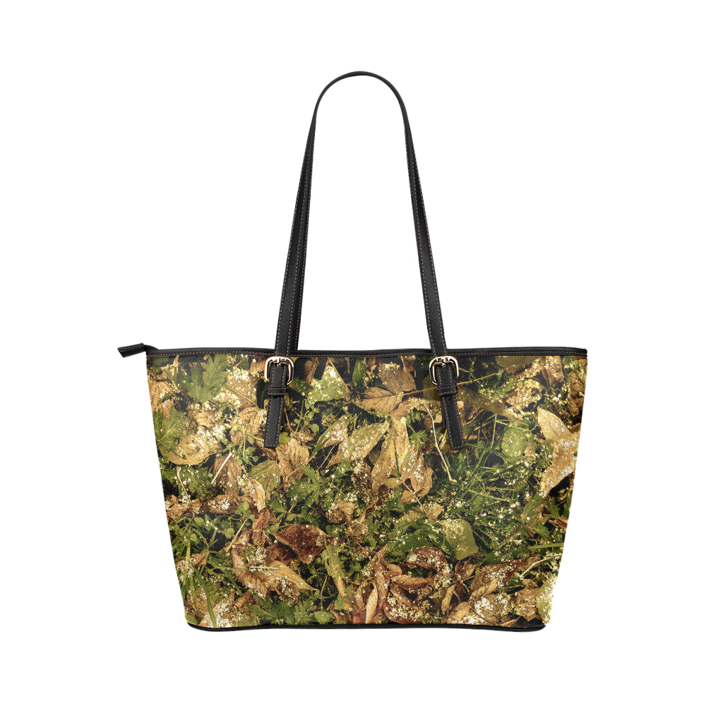 Camo Realistic Tree Forest Texture Print Leather Tote Bag
