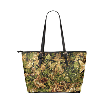 Camo Realistic Tree Forest Texture Print Leather Tote Bag