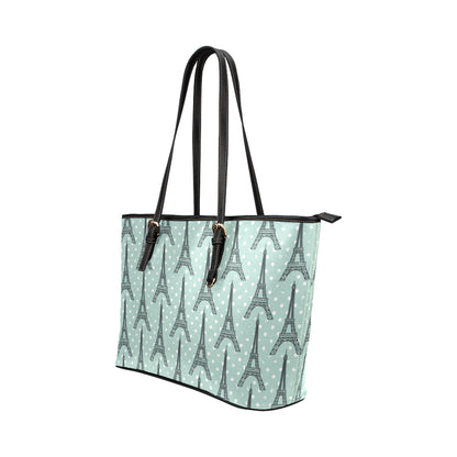Eiffel Tower Polka Dot Print Leather Tote Bag
