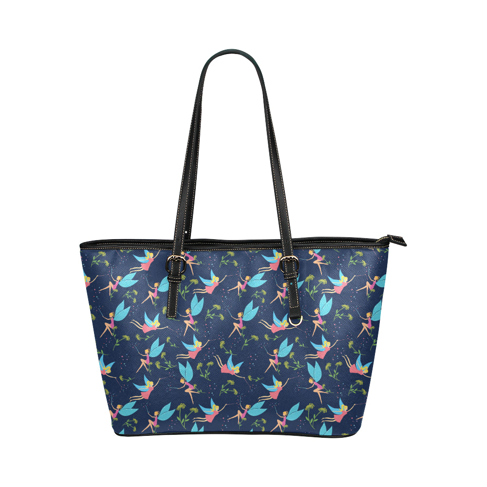 Fairy with flower Print Pattern Leather Tote Bag
