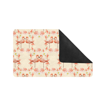 Flamingo Hibiscus Print Pattern Rubber Doormat