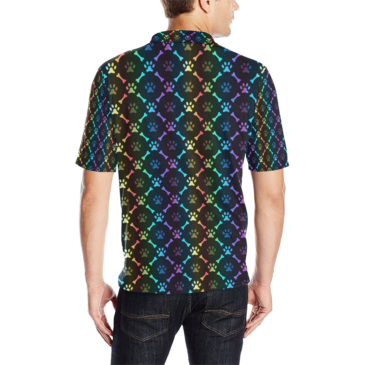 Paw Rainbow Print Men Polo Shirt
